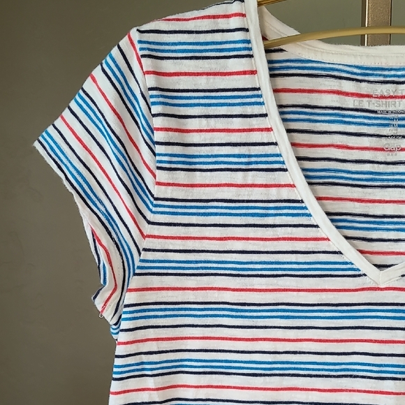 GAP Red White Blue Easy Tee Striped T-shirt V-Neck Dress 100% Cotton Medium - Picture 5 of 14